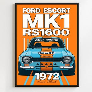 Ford Escort MK1 RS1600 - Gulf Racing Rally/Rallye - Premium Print, Automotive Wall Art, Old/Classic/Vintage Car Poster, Illustrations