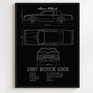 Buick GNX 1987 - Blueprint - Premium Print, Automotive Wall Art, Old/Classic/Vintage Car Poster, Illustrations