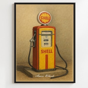 Old Shell Fuel Pump Nº2 Poster – Vintage Gas Station Sign Wall Art – Classic Petroliana Print – Retro Automotive Illustration