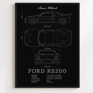 Ford RS200 - Blueprint - Premium Print, Automotive Wall Art, Old/Classic/Vintage Car Poster, Illustrations
