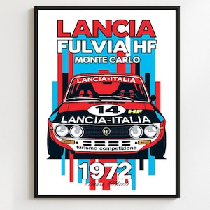 Lancia Fulvia HF - Monte Carlo Rally/Rallye - Premium Print, Automotive Wall Art, Old/Classic/Vintage Car Poster, Illustrations