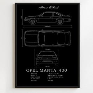Opel Manta 400 - Blueprint - Premium Print, Automotive Wall Art, Old/Classic/Vintage Car Poster, Illustrations