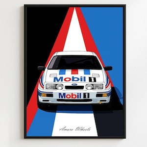Ford Sierra RS Cosworth - Mobil 1 Rally/Rallye - Premium Print, Automotive Wall Art, Old/Classic/Vintage Car Poster, Illustrations