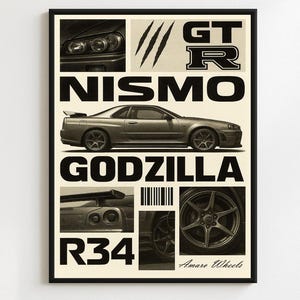 Nissan Skyline GT‑R R34 Nismo Poster – JDM Legend Wall Art – Iconic Japanese Supercar Print – Gift for Car Lovers