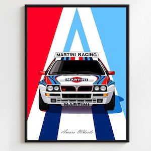 Lancia Delta HF Integrale - Martini Racing Rally/Rallye - Premium Print, Automotive Wall Art, Old/Classic/Vintage Car Poster, Illustrations