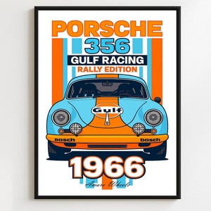 Porsche 356 - Bulldogge - Premium-Druck, Automobile Wandkunst, altes/klassisches/Vintage-Auto-Poster, Illustrationen