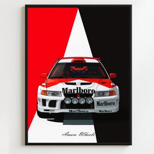 Mitsubishi Lancer Evolution 6 - Marlboro Rally/Rallye - Premium Print, Automotive Wall Art, Old/Classic/Vintage Car Poster, Illustrations