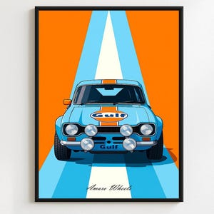 Ford Escort MK1 RS1600 - Gulf Racing Rally/Rallye - Premium Print, Automotive Wall Art, Old/Classic/Vintage Car Poster, Illustrations