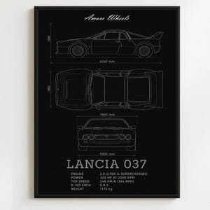Lancia 037 - Blueprint - Premium Print, Automotive Wall Art, Old/Classic/Vintage Car Poster, Illustrations
