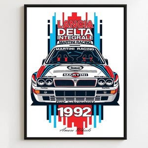 Lancia Delta HF Integrale - Martini Racing Rally/Rallye - Premium Print, Automotive Wall Art, Old/Classic/Vintage Car Poster, Illustrations