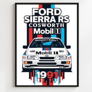 Ford Sierra RS Cosworth - Mobil 1 Rally/Rallye - Premium Print, Automotive Wall Art, Old/Classic/Vintage Car Poster, Illustrations