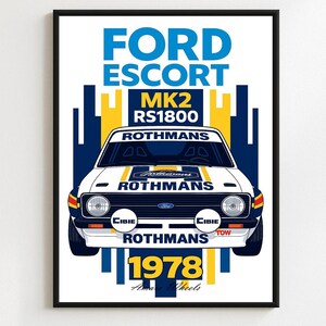 Ford Begleiter MK2 RS 1800 - Rothmans Racing Kundgebung/Rallye - Premium-Druck, Automobile Wandkunst, alte / klassische / Vintage-Autos Poster, Illustrationen