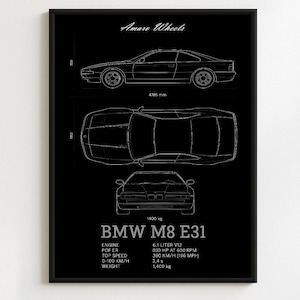BMW M8 E31 - Blueprint - Premium Print, Automotive Wall Art, Old/Classic/Vintage Car Poster, Illustrations