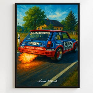 Renault 5 Turbo 2 Nº4 Rally Group B Poster – Classic Rally Car Wall Art – Vintage Motorsport Print – Iconic Group B Racing Illustration