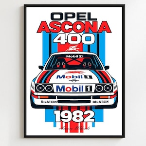 Ford Ascona 400 - Mobil 1 Rally/Rallye - Impressão Premium, Arte de Parede Automotiva, Pôster de Carro Antigo/Clássico/Vintage, Ilustrações