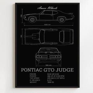 Punta 1969 GTO Judge - Blueprint - Premium-Druck, Automobile Wandkunst, altes/klassisches/Vintage-Auto-Poster, Abbildungen