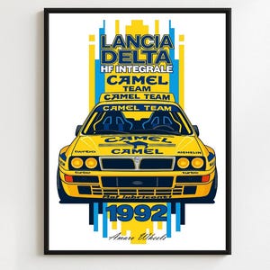 Lancia Delta HF Integrale - Camel Team Rally/Rallye - Premium Print, Automotive Wall Art, Old/Classic/Vintage Car Poster, Illustrations