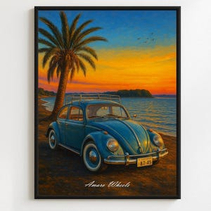 Volkswagen Beetle Nº1 Poster – Vintage Classic Car Wall Art – Retro VW Carocha Print – Iconic Automotive Illustration
