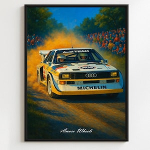 Audi Quattro S1 Nº4 Rally Group B Poster – Classic Rally Car Wall Art – Vintage Motorsport Print – Legendary Group B Racing Illustration