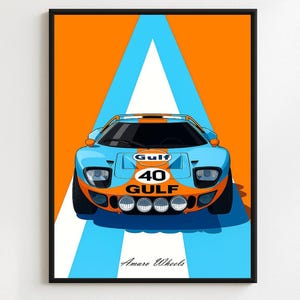 Ford GT40 - Gulf Racing Rally/Rallye - Premium Print, Automotive Wall Art, Old/Classic/Vintage Car Poster, Illustrations