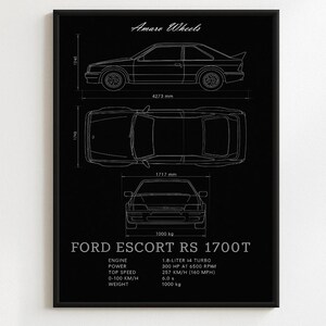 Ford Escort RS 1700T - Blueprint - Premium Print, Automotive Wall Art, Old/Classic/Vintage Car Poster, Illustrations