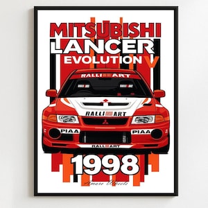 Mitsubishi Lancer Evolution 5 - Ralliart Rally/Rallye - Premium Print, Automotive Wall Art, Old/Classic/Vintage Car Poster, Illustrations