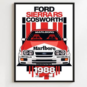 Ford Sierra RS Cosworth - Marlboro Rally/Rallye - Premium Print, Automotive Wall Art, Old/Classic/Vintage Car Poster, Illustrations
