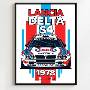 Lancia Delta S4 - Esso Rally/Rallye- Premium Print, Automotive Wall Art, Old/Classic/Vintage Car Poster, Illustrations