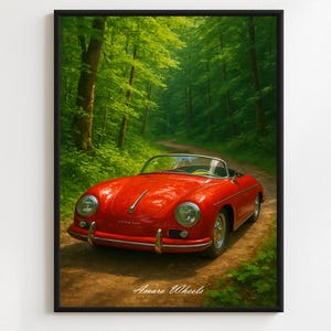 Porsche 356 Speedster - Foresta - Stampa Premium, Arte Murale Automobilistica, Poster di Auto d'Epoca/Classiche/Vecchie, Illustrazioni