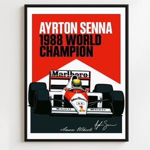 Ayrton Senna McLaren MP4/4 F1 Poster – Vintage Formula 1 Car Wall Art – Classic Racing Print – Motorsport Legend Illustration