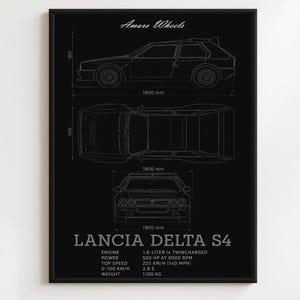 Lancia Delta S4 - Blueprint - Premium Print, Automotive Wall Art, Old/Classic/Vintage Car Poster, Illustrations