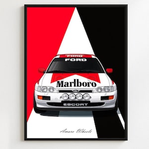 Ford Escort RS Cosworth - Marlboro Rally/Rallye - Premium Print, Automotive Wall Art, Old/Classic/Vintage Car Poster, Illustrations