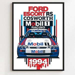 Ford Escort RS Cosworth - Mobil 1 Rally/Rallye - Premium Print, Automotive Wall Art, Old/Classic/Vintage Car Poster, Illustrations