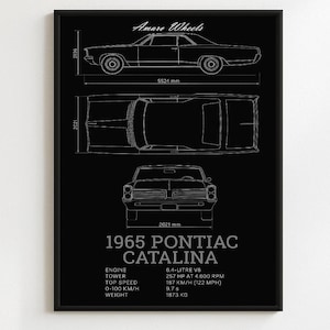 Pontiac Catalina 1965 - Blueprint - Premium Print, Automotive Wall Art, Old/Classic/Vintage Car Poster, Illustrations