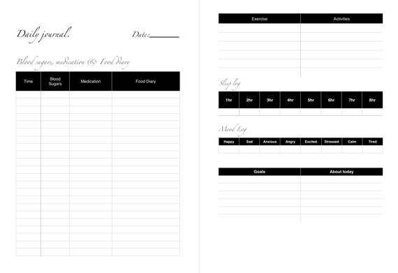 Digital Diabetic Daily Journal / Printable / Downloadable / | Etsy