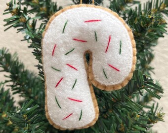 Felt handmade Christmas cookie candy cane ornament