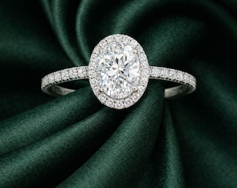 1.51ct Oval Diamond Halo Ring in 18K White Gold