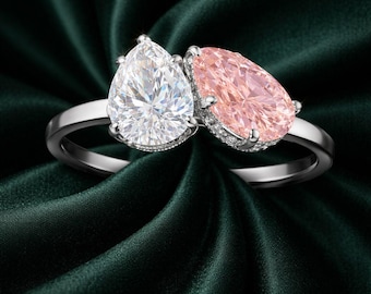 3.00ct Fancy Pink & White Pear-Shaped Toi et Moi Halo Ring in 18K White Gold
