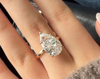 6.69ct Pear Shape | 18K Rose Gold | D Color VVS 2 Diamond Ring | Engagement | Lab Grown | HPHT
