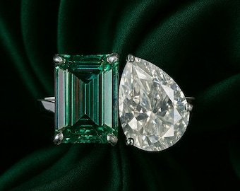 Emerald & Lab Diamond Toi et Moi Ring | 18K Rose Gold