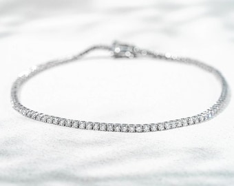 Diamond Tennis Bracelet 10K White Gold – 1.26ct Lab Grown Diamonds | Minimalist Luxury Bracelet | Wedding Jewelry Gift for Her