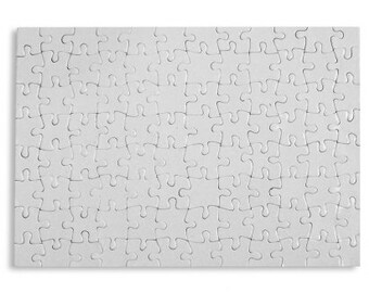 May include: A white jigsaw puzzle with a plain background. The puzzle pieces are all the same size and shape.