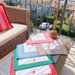 Colorful bamboo microfiber tea towel, digital print kitchen towel, striped border bird design, absorbent dish cloth, gift for cooks