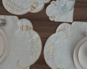 Ramadan Table Set, 6 Placemat 6 Napkin 1 Runner, Islamic Table Decor, Iftar Table Linen, Ramadan Gift
