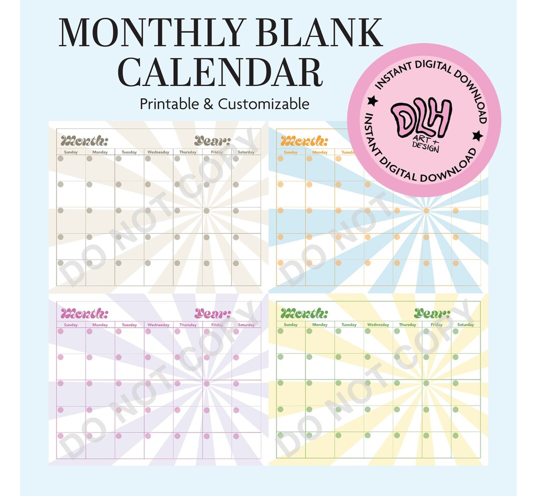 Retro Printable Digital Download Perpetual BLANK Calendar - Etsy