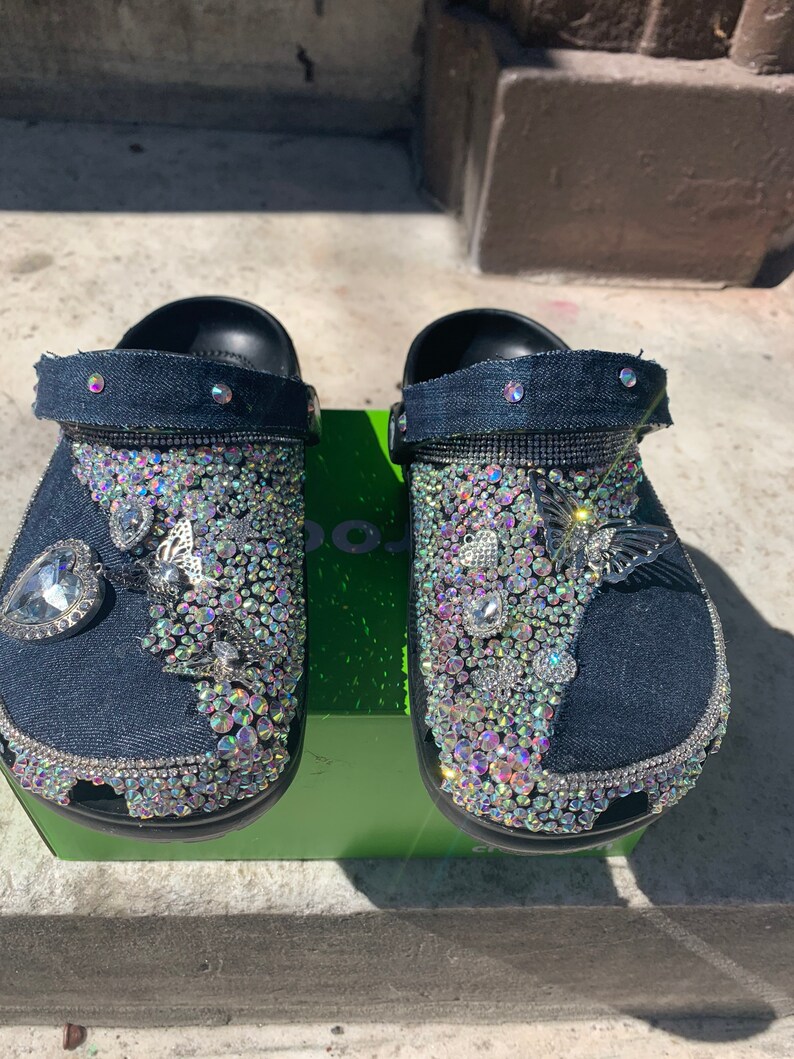Custom Crystal Bling Crocs Denim Custom Crocs Crocs Etsy