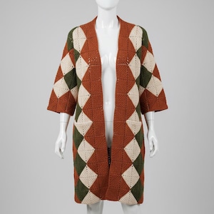 Vintage Harlequin Crochet Coat Pattern - Retro Patchwork Granny Square Jacket - Color Block Geometric Motif PDF - Sizes Small to XL - 70s St