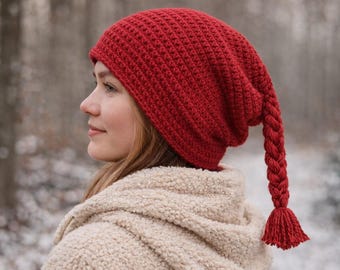 Melt the Ice Long Braided Stocking Hat Crochet Pattern | Slouchy Tassel Beanie PDF | Beginner Winter Hat | Instant Download