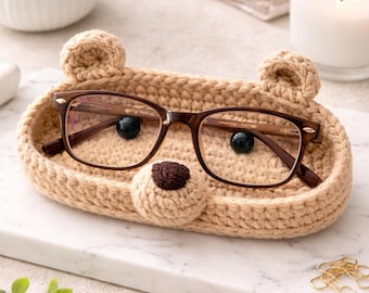 Crochet Bear Glasses Holder Pattern - Easy Amigurumi Eyeglass Stand - Crochet Glasses Case Pattern PDF , Cute Eyeglasses Holder, Animal