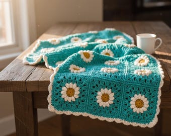 Daisy Granny Square Crochet Pattern – Floral Blanket PDF – Digital Download